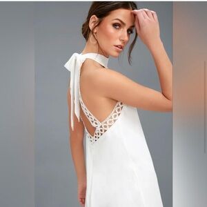 Lulus Any Sway Shape Form Crochet Lace Halter Mini Dress Open Back Swing‎ Dress